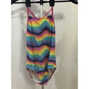 Speedo Girls Youth Swimsuit Racer Back Multi Color Rainbow One Piece Size Medium